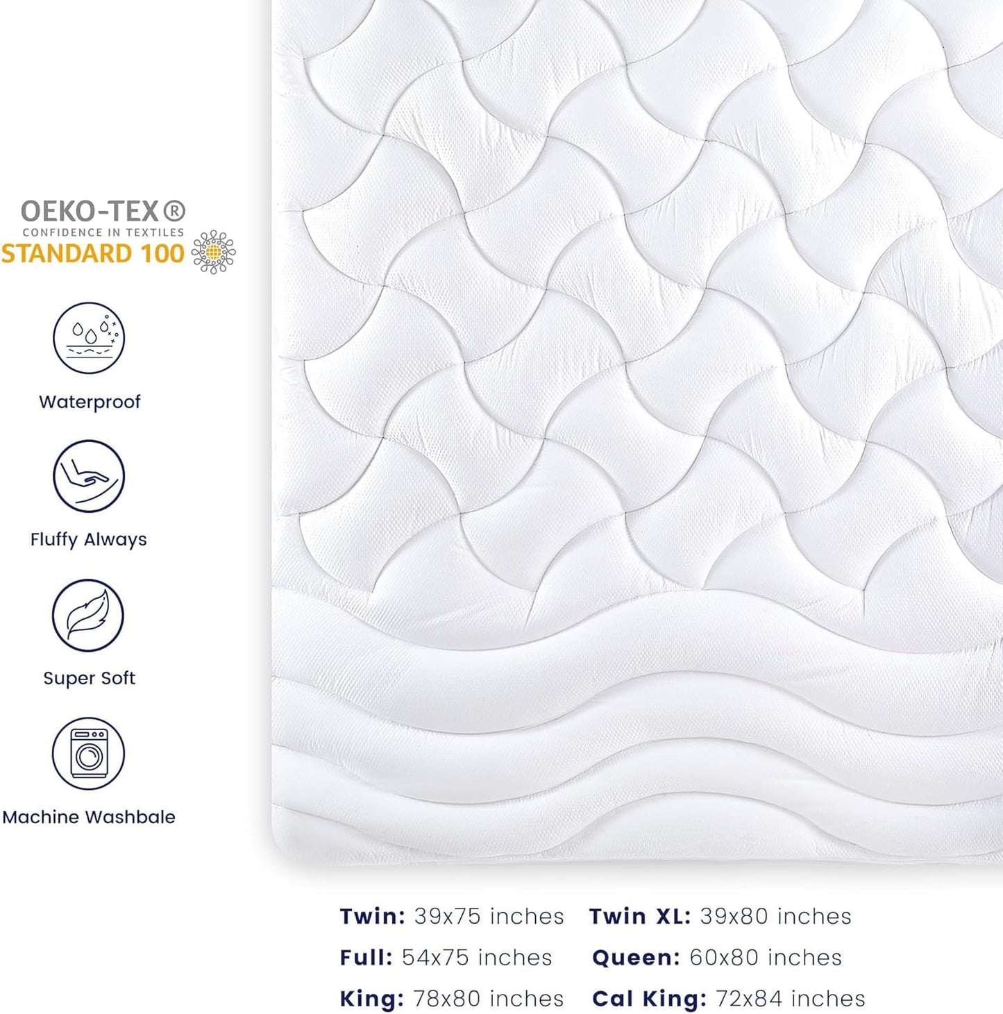 Dluxe Ave. ( QUEEN ) Waterproof Mattress Topper Cooling Pad, White