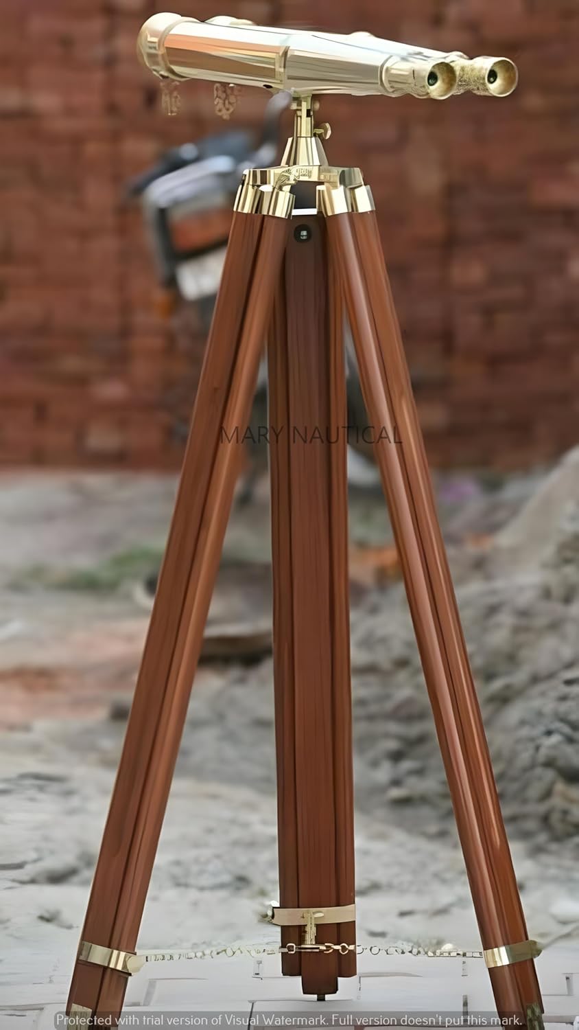 Dluxe Ave. MARY NAUTICAL- 62 Inches Floor Standing Admirals Solid Shinny Brass Binocular Fully Functional with Wooden Tripod Stand