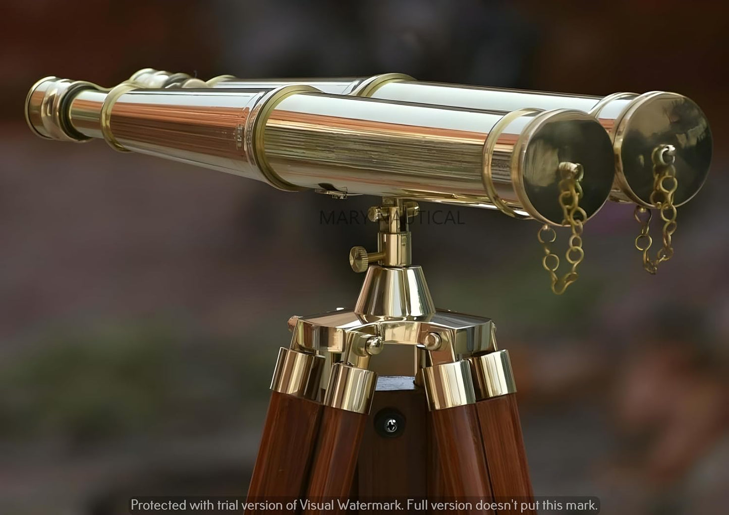 Dluxe Ave. MARY NAUTICAL- 62 Inches Floor Standing Admirals Solid Shinny Brass Binocular Fully Functional with Wooden Tripod Stand