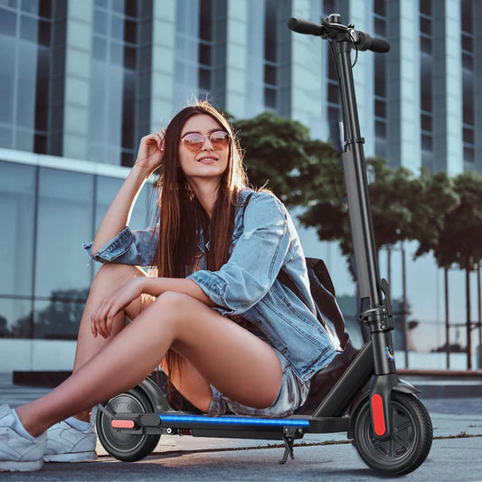 Dluxe Ave. Caroma Electric Scooter Adults 350W Max 20 Miles & 20 Mph 9" Solid Tires Electric Scooters for Adults Height Adjustable E Scooter Adults Foldable Commuting Scooter Electric 265Lbs Load Black