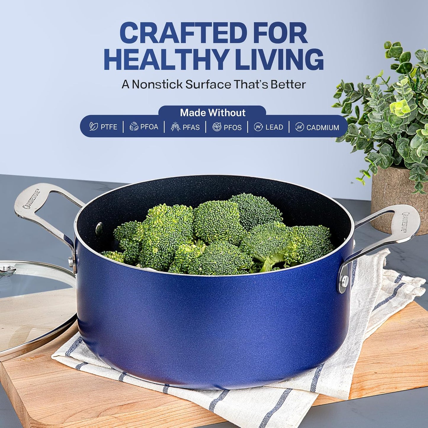 Dluxe Ave. GRANITE STONE Blue 20 Pc Kitchen Pots and Pans Set Non Stick Cookware Set