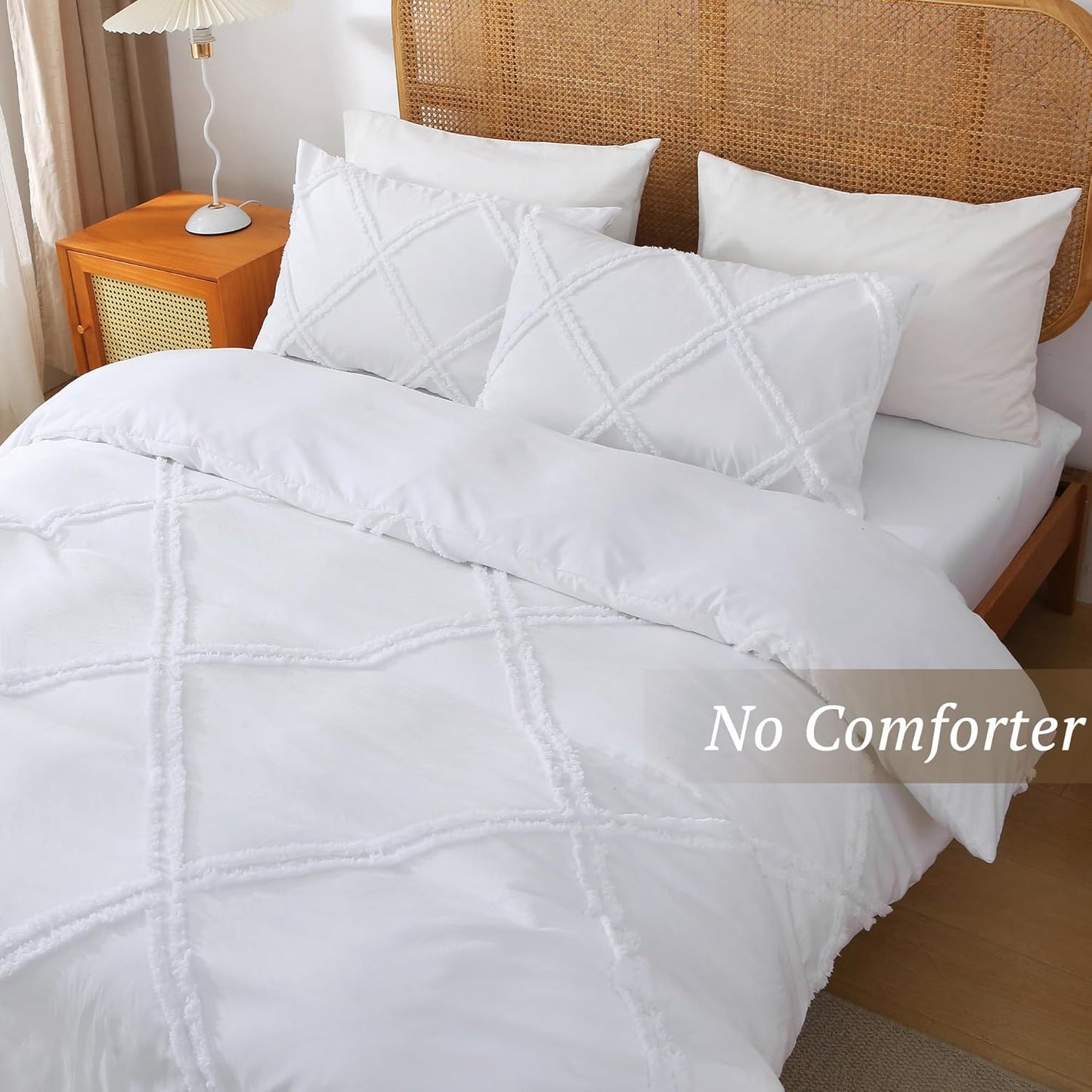 Dluxe Ave. ( QUEEN ) 3 Pcs Boho {Duvet Cover}, Tufted Comforter, Geometric Textured / White