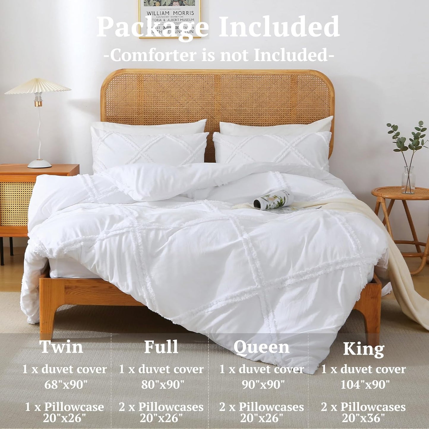 Dluxe Ave. ( QUEEN ) 3 Pcs Boho {Duvet Cover}, Tufted Comforter, Geometric Textured / White