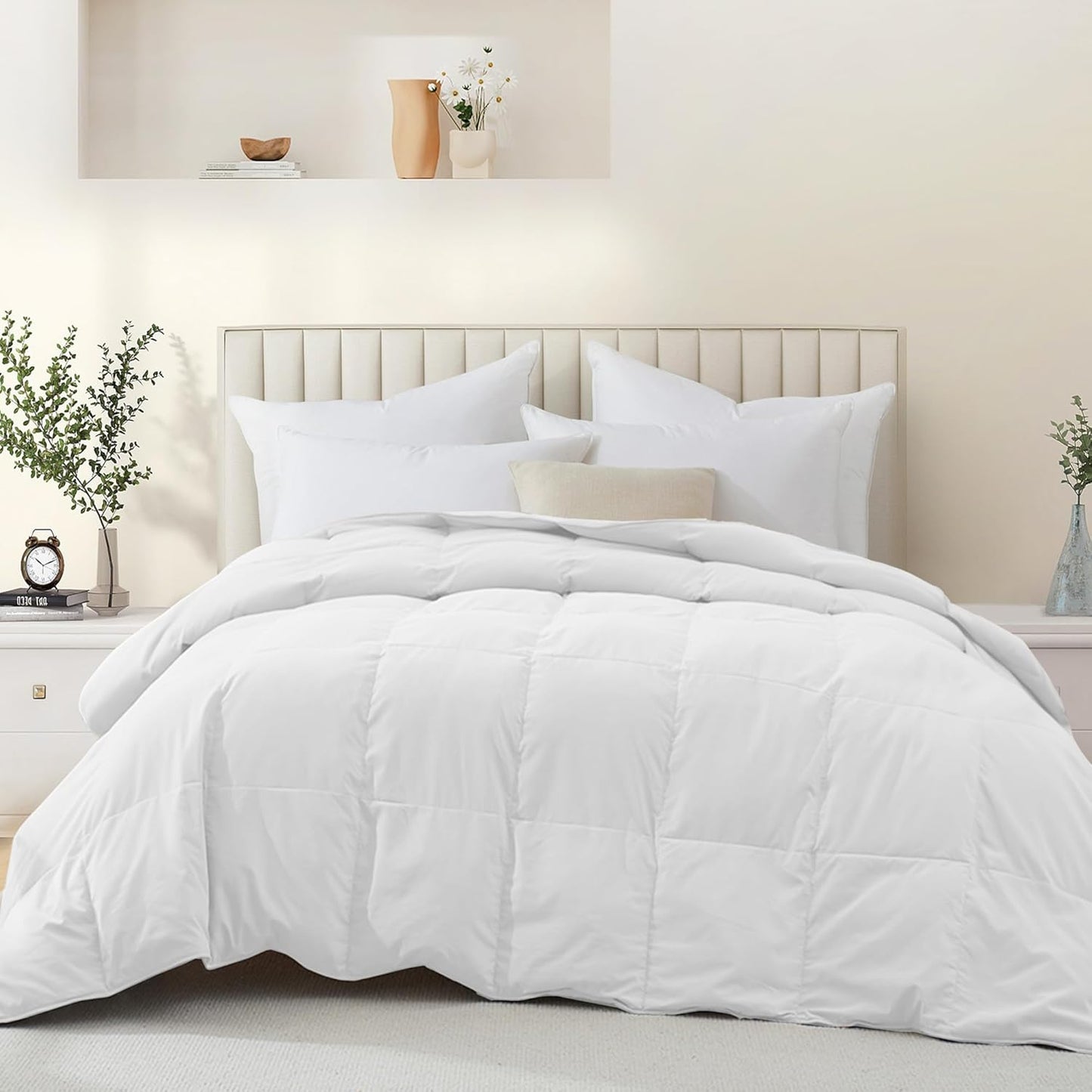 Dluxe Ave. ( FULL/ QUEEN ) Goose Feather Down Comforter/ Lightweight Down Fiber Duvet Insert Cloud/ Fluffiness Fiber/ White