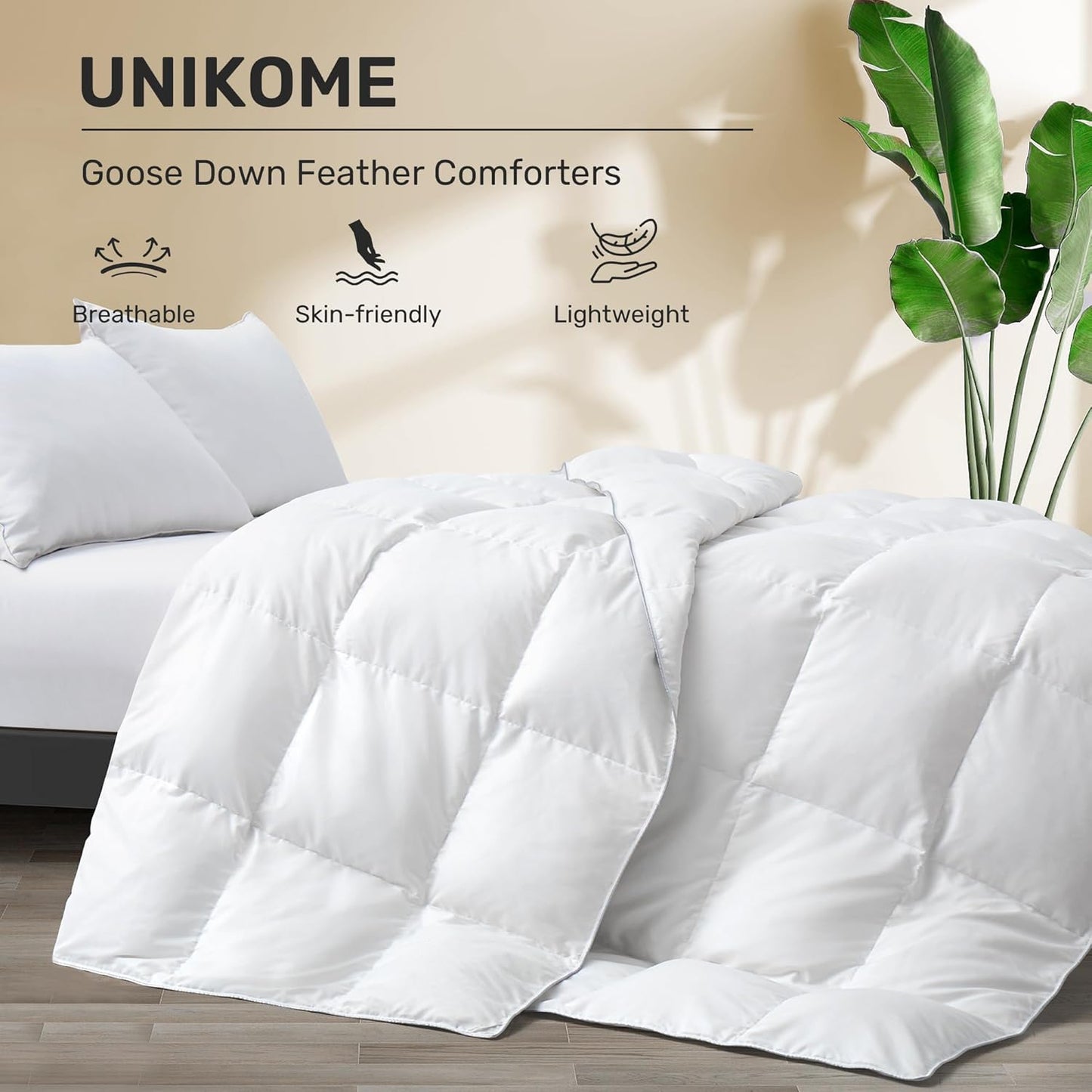 Dluxe Ave. ( FULL/ QUEEN ) Goose Feather Down Comforter/ Lightweight Down Fiber Duvet Insert Cloud/ Fluffiness Fiber/ White