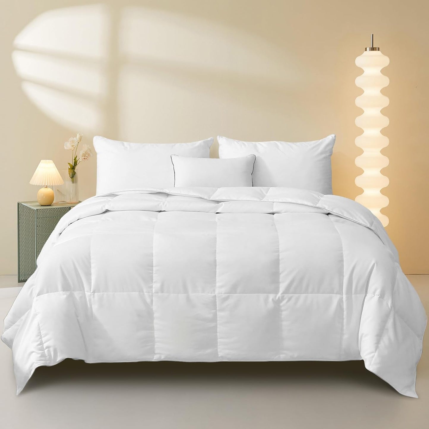 Dluxe Ave. ( FULL/ QUEEN ) Goose Feather Down Comforter/ Lightweight Down Fiber Duvet Insert Cloud/ Fluffiness Fiber/ White