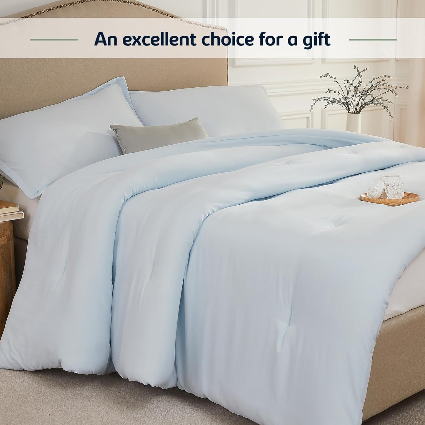Dluxe Ave. ( CALI./ KING ) 3 Pcs Comforter Set/ Lightweight Breathable Bedding/ for All Season/ SkyBlue