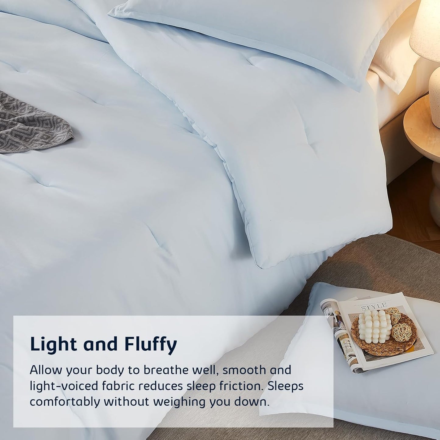Dluxe Ave. ( CALI./ KING ) 3 Pcs Comforter Set/ Lightweight Breathable Bedding/ for All Season/ SkyBlue