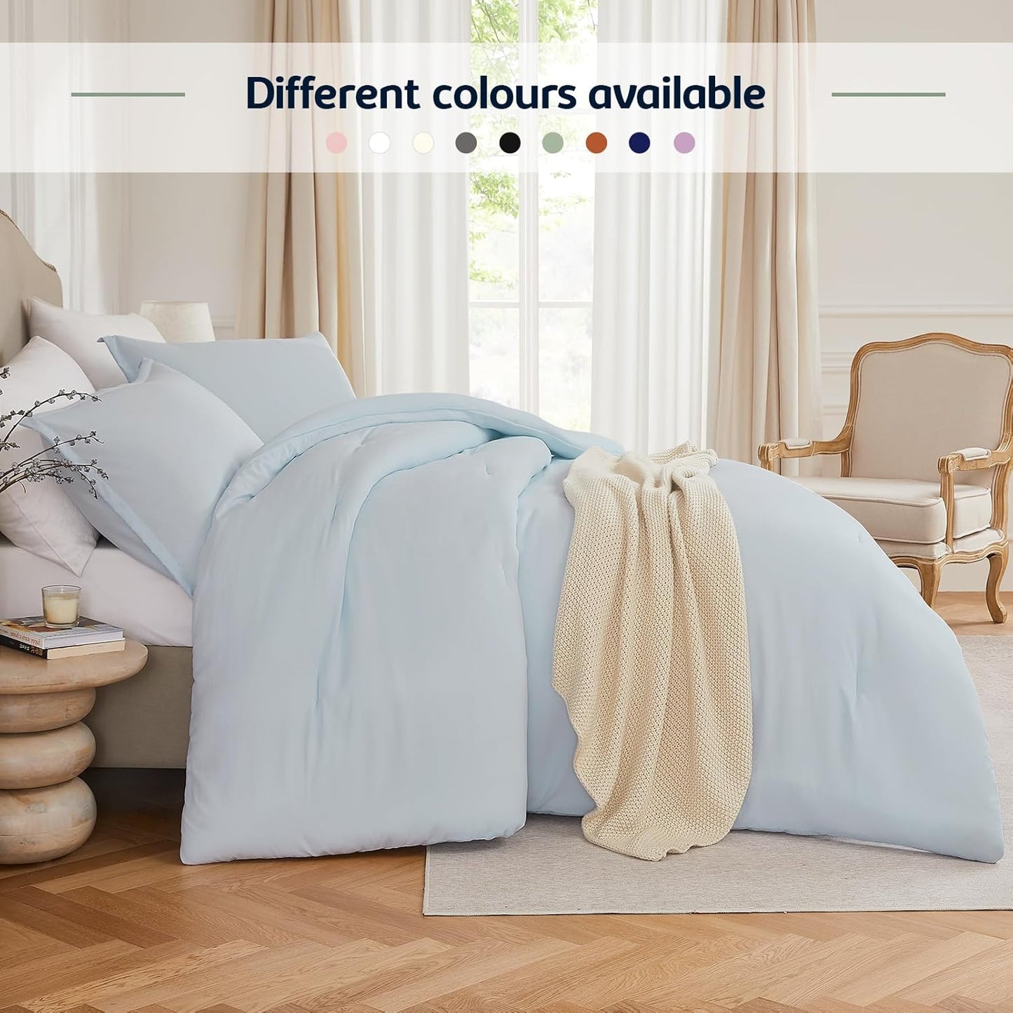 Dluxe Ave. ( CALI./ KING ) 3 Pcs Comforter Set/ Lightweight Breathable Bedding/ for All Season/ SkyBlue