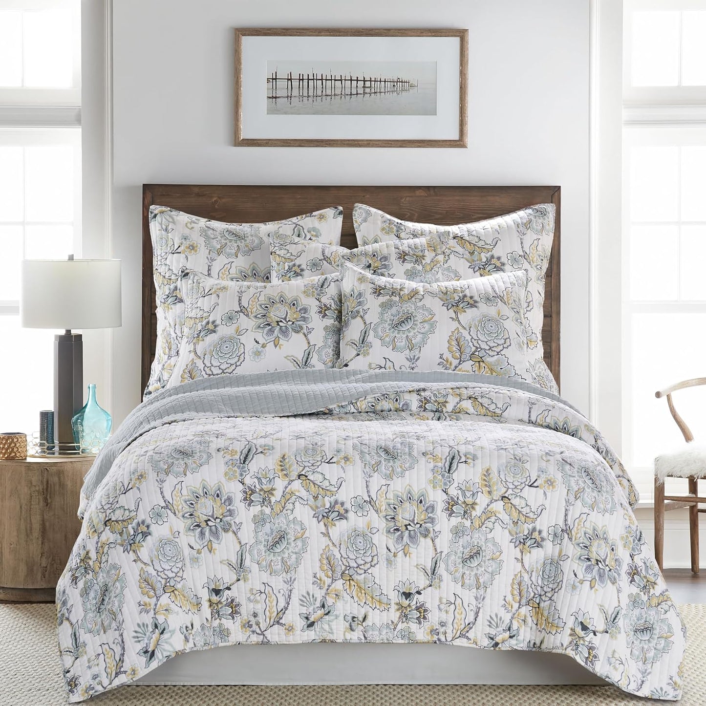 Dluxe Ave. ( TWIN ) 2 Pcs Ophelia Spa Quilt Set, Quilt (68x86in.) and Sham (20x26in.), Reversible, Rayon/Cotton