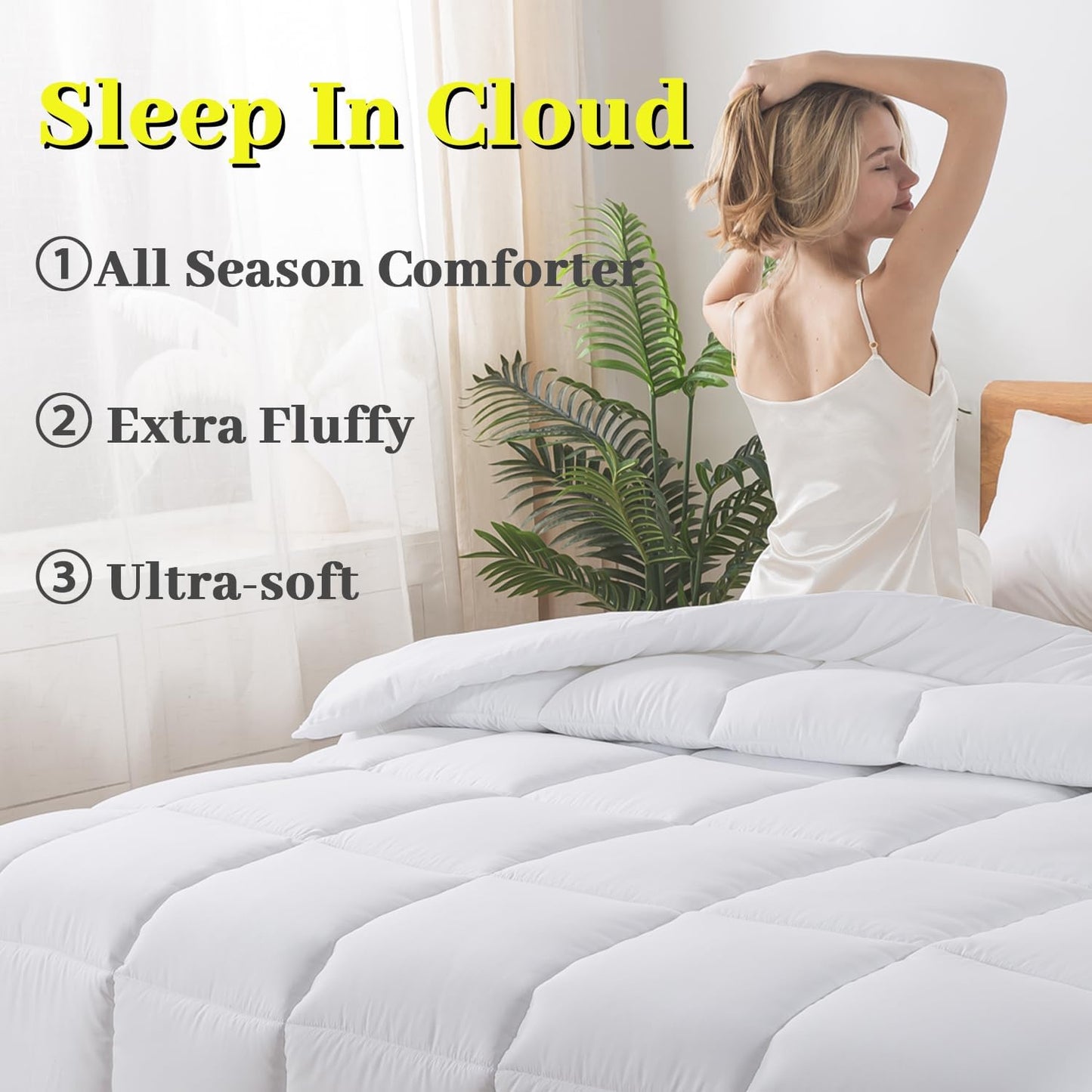 Dluxe Ave. ( QUEEN ) Down Alternative Comforter Duvet Insert with Corner Tabs/ for All Season/ Quilted Bed Comforter/ Box-Stitched Lightweight, Comforter/ White
