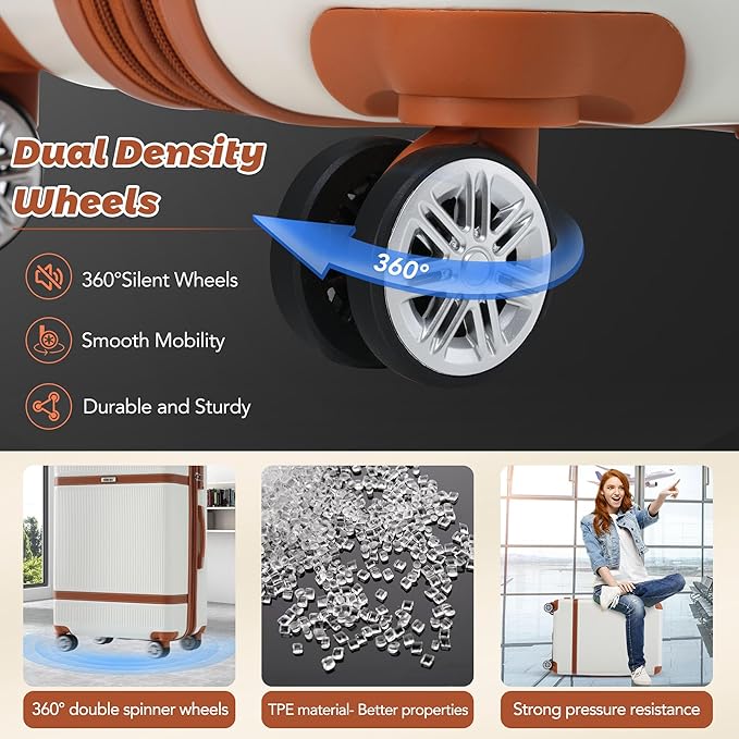 Dluxe Ave. 3 Pcs Hardside Rugged Travel Suitcase/ Spinner Wheels/ TSA Lock/ Expandable/ (White) 20/24/28