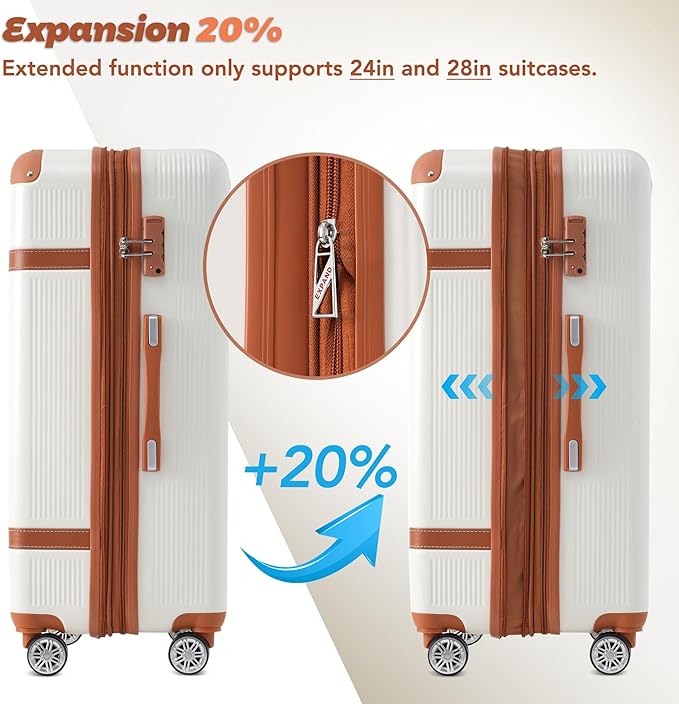 Dluxe Ave. 3 Pcs Hardside Rugged Travel Suitcase/ Spinner Wheels/ TSA Lock/ Expandable/ (White) 20/24/28