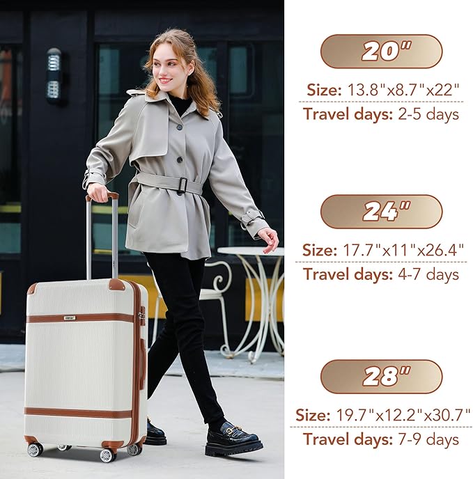 Dluxe Ave. 3 Pcs Hardside Rugged Travel Suitcase/ Spinner Wheels/ TSA Lock/ Expandable/ (White) 20/24/28