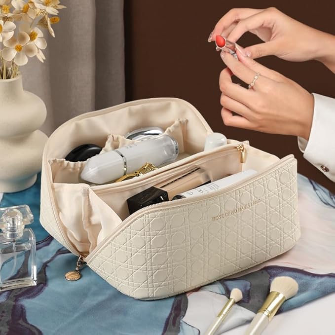Dluxe Ave. Large Capacity Cosmetic Bag/ Toiletry Bag/ Creamy white