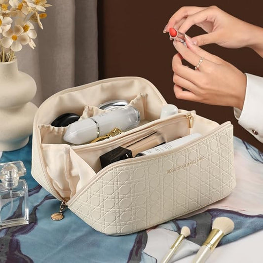 Dluxe Ave. Large Capacity Cosmetic Bag/ Toiletry Bag/ Creamy white