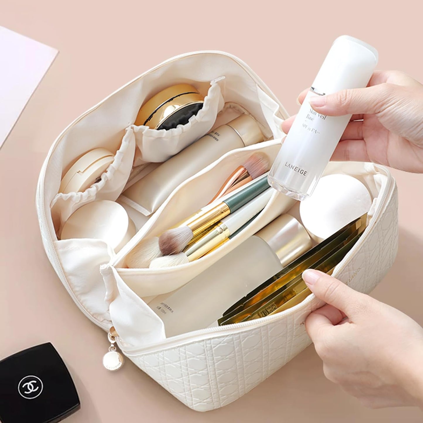 Dluxe Ave. Large Capacity Cosmetic Bag/ Toiletry Bag/ Creamy white