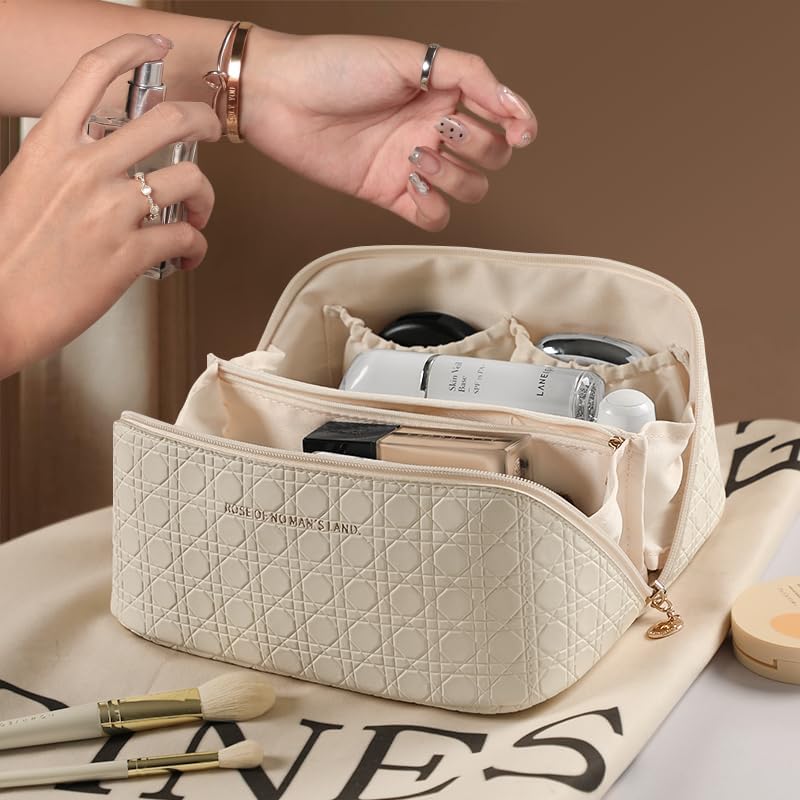 Dluxe Ave. Large Capacity Cosmetic Bag/ Toiletry Bag/ Creamy white
