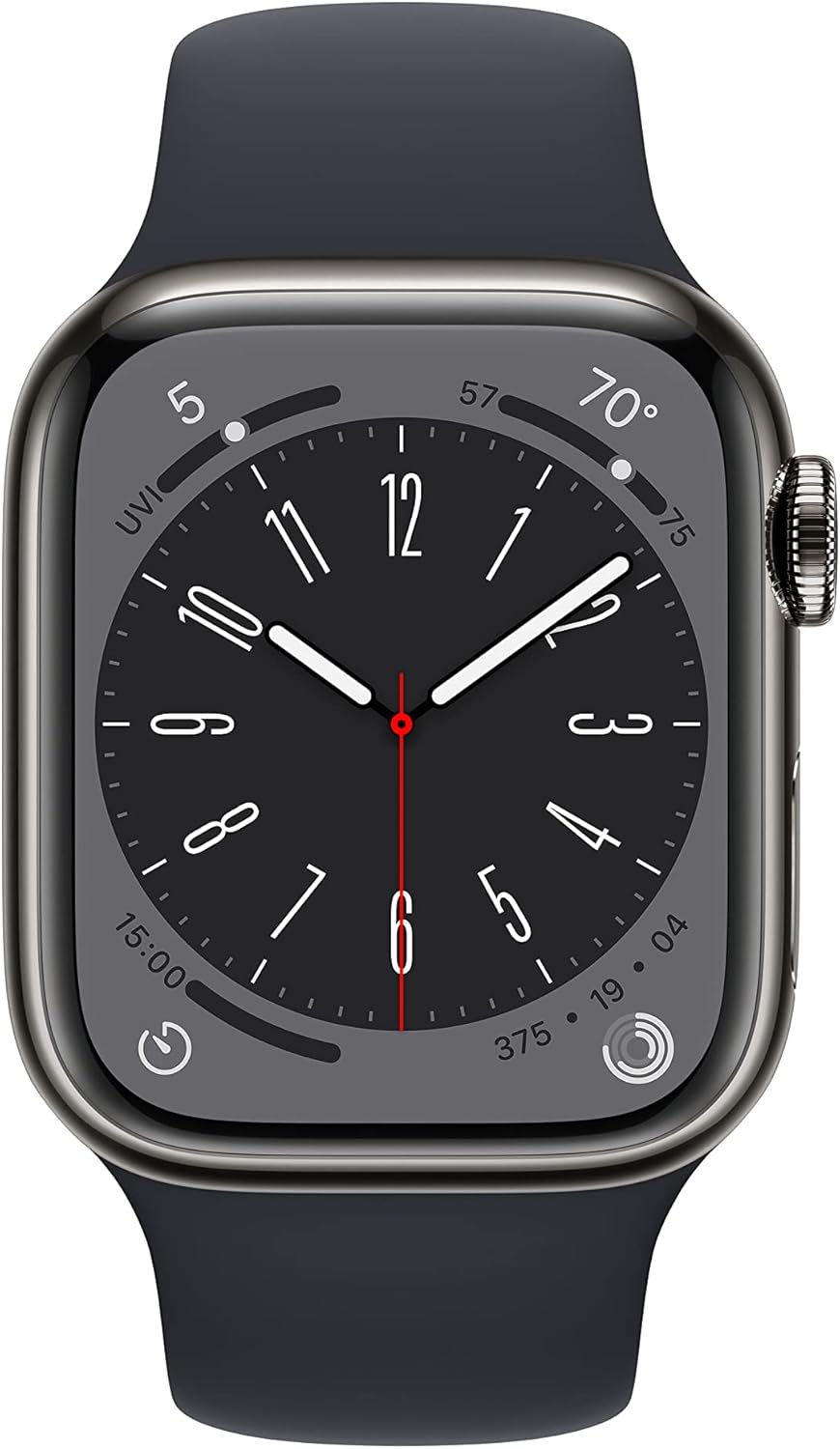 Dluxe Ave. Apple Watch Series 8 (GPS + Cellular 41MM) Graphite Stainless Steel Case with Midnight Sport Band M/L (Renewed Premium)