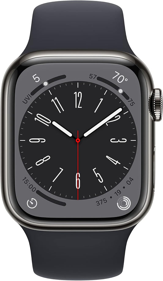 Dluxe Ave. Apple Watch Series 8 (GPS + Cellular 41MM) Graphite Stainless Steel Case with Midnight Sport Band M/L (Renewed Premium)