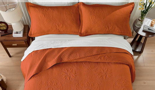 Dluxe Ave. ( CALI./ KING ) 3 Pcs Oversized Bedspread 120x120 Quilt, Soft Microfiber, Burnt Orange