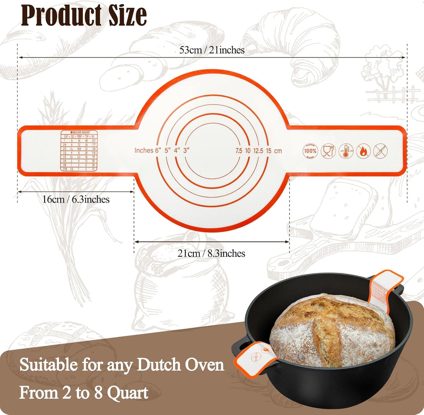 Dluxe Ave. Silicone Bread Sling Mat for Dutch Oven/Non-Stick & Easy Clean