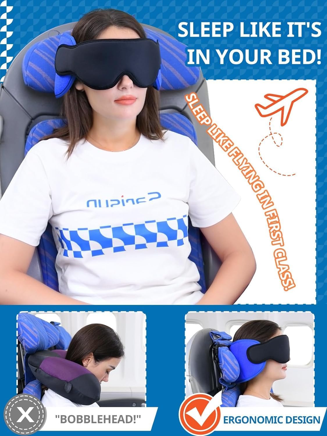 Dluxe Ave. Travel Pillows for Airplanes/ Neck Pillow with Eye Mask/ Purple