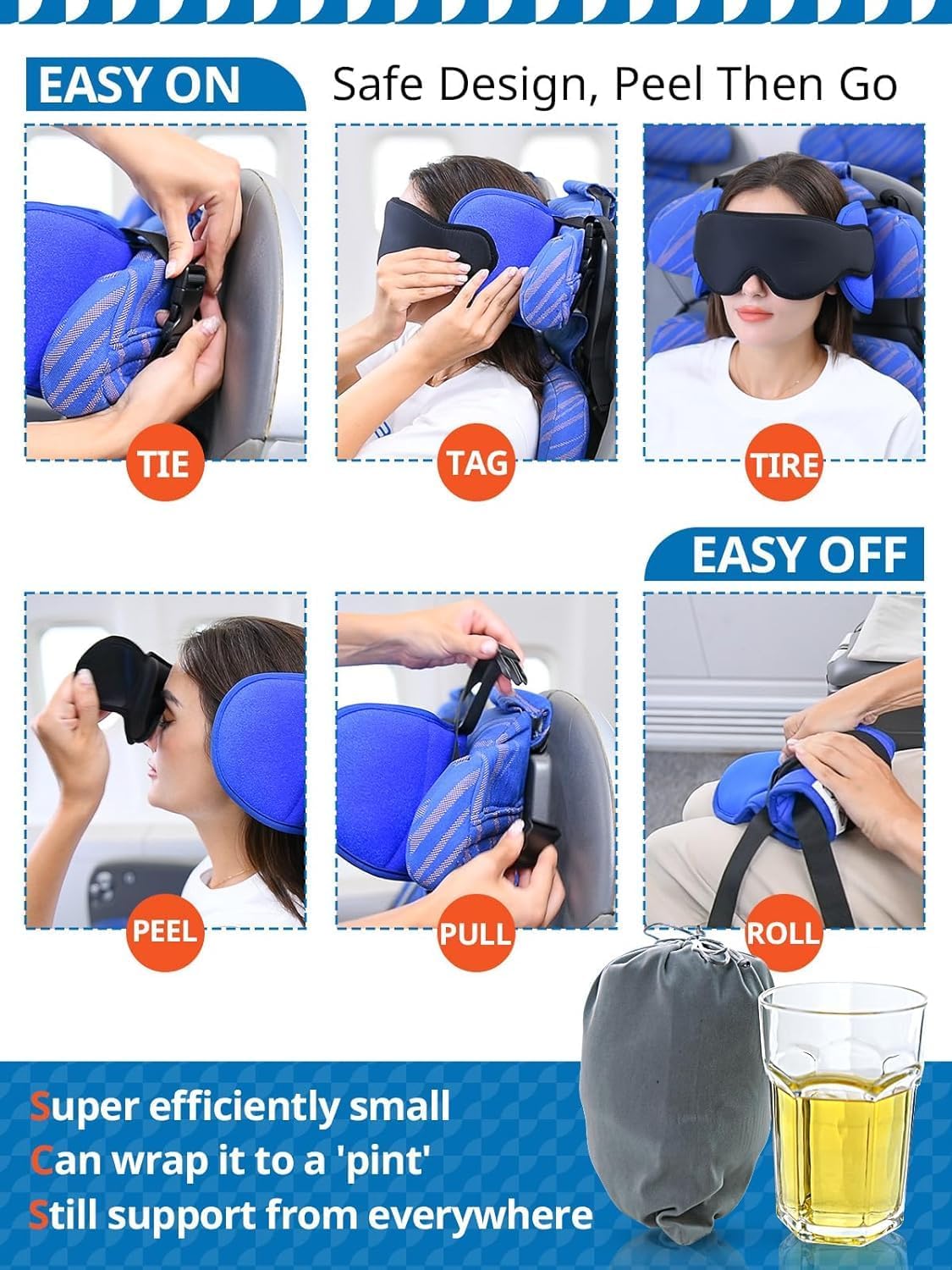 Dluxe Ave. Travel Pillows for Airplanes/ Neck Pillow with Eye Mask/ Purple