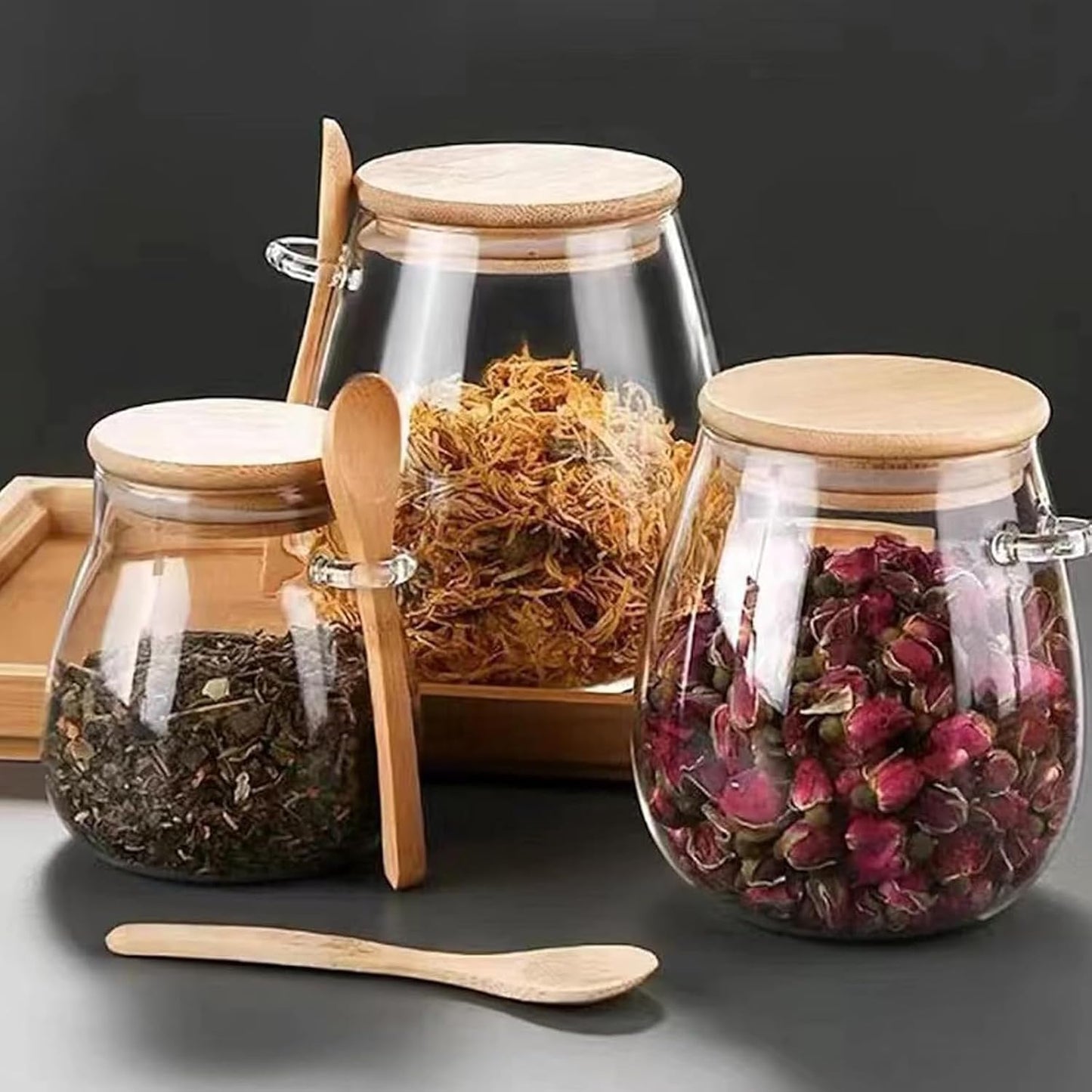 Dluxe Ave. Airtight glass jar storage container with bamboo spoon