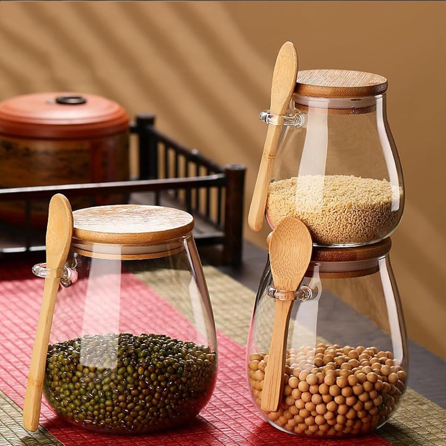Dluxe Ave. Airtight glass jar storage container with bamboo spoon
