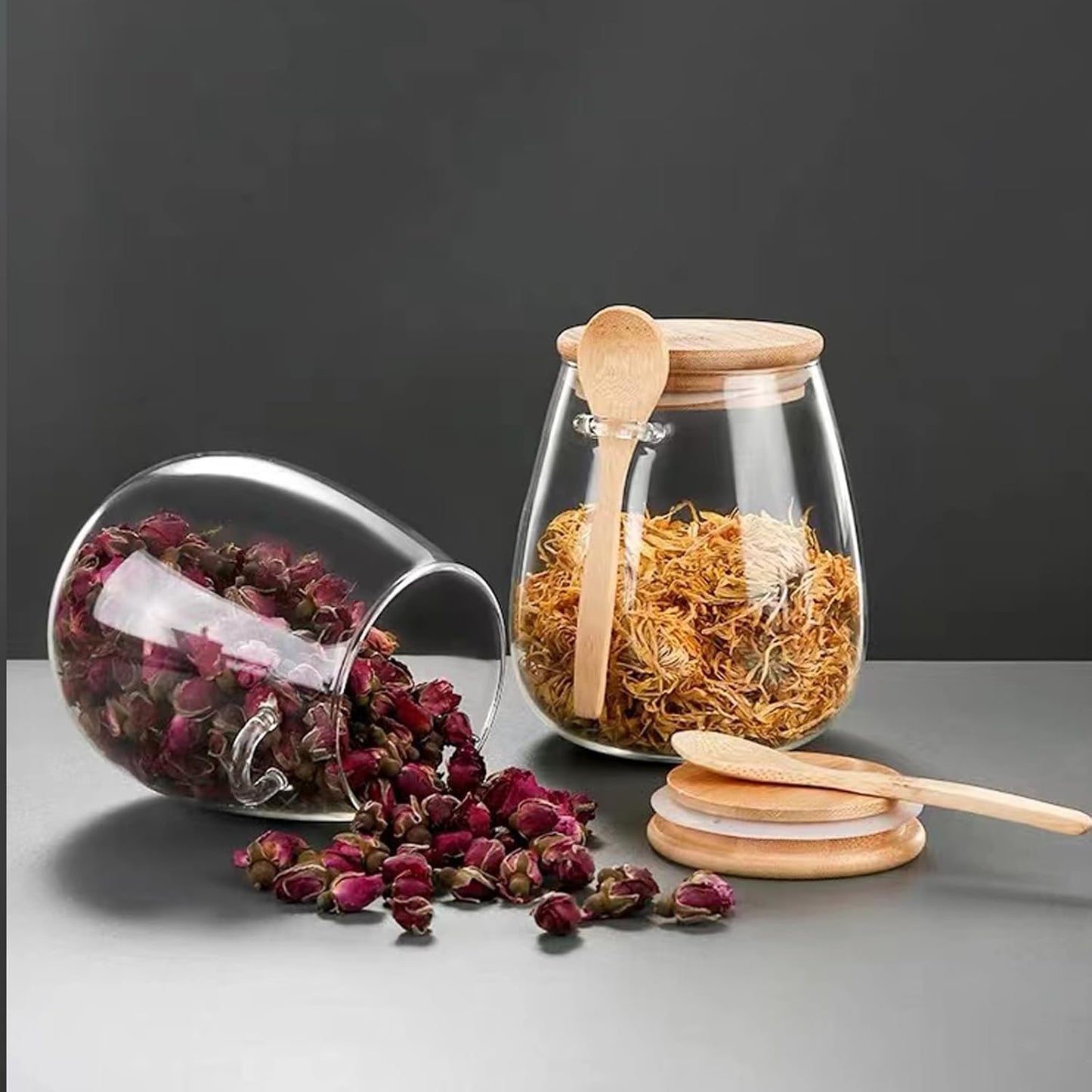 Dluxe Ave. Airtight glass jar storage container with bamboo spoon