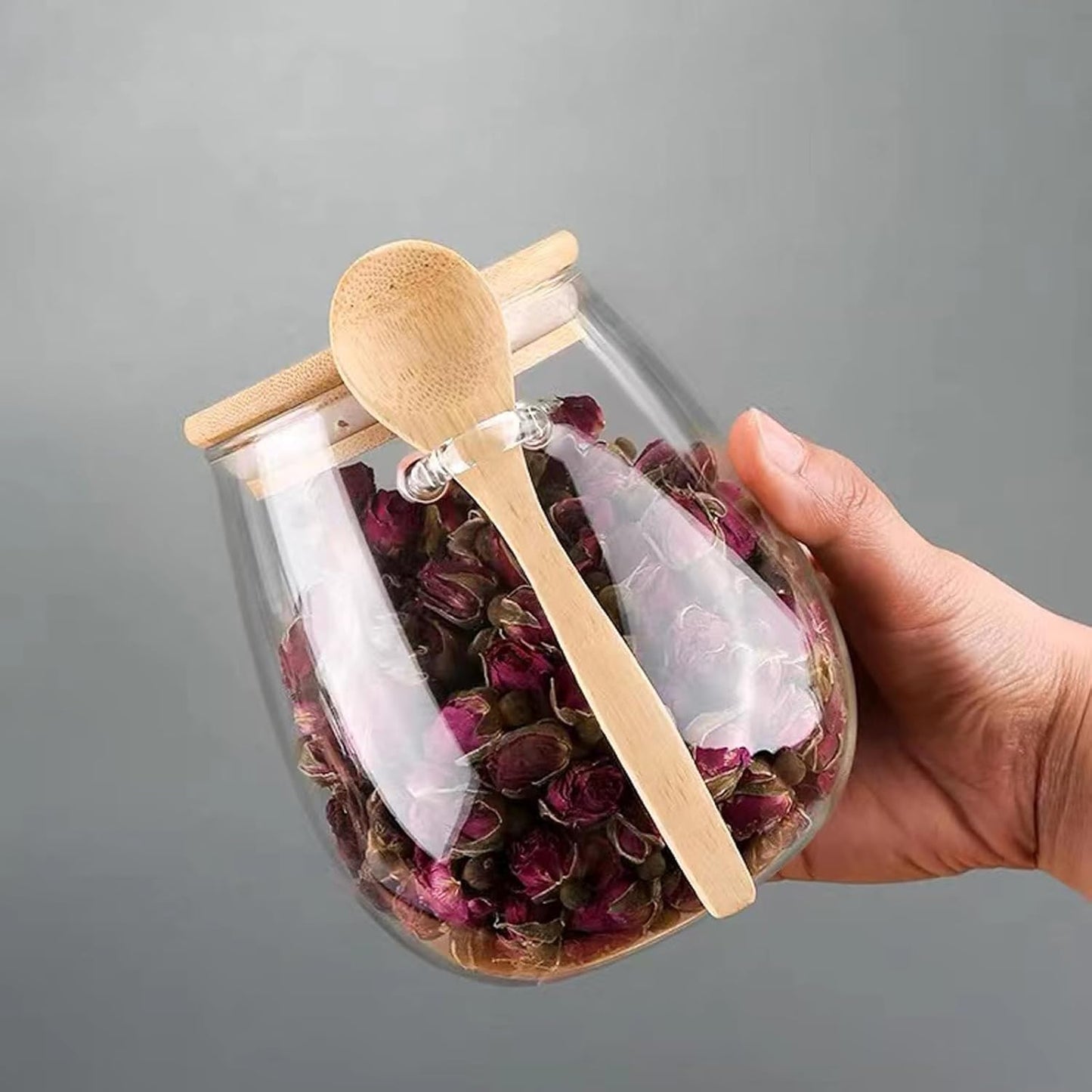 Dluxe Ave. Airtight glass jar storage container with bamboo spoon