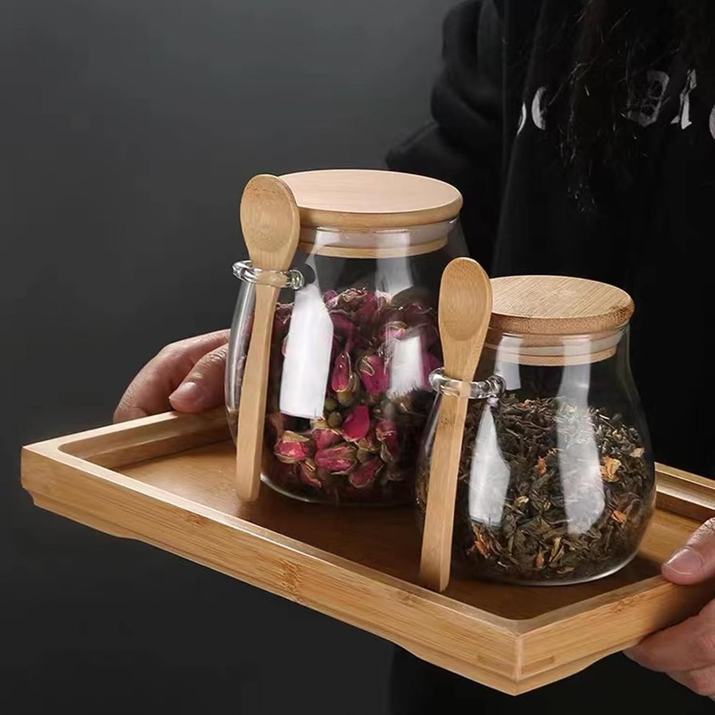 Dluxe Ave. Airtight glass jar storage container with bamboo spoon