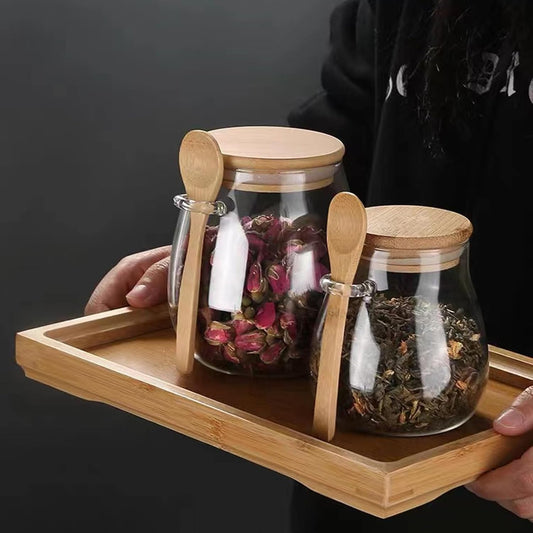 Dluxe Ave. Airtight glass jar storage container with bamboo spoon