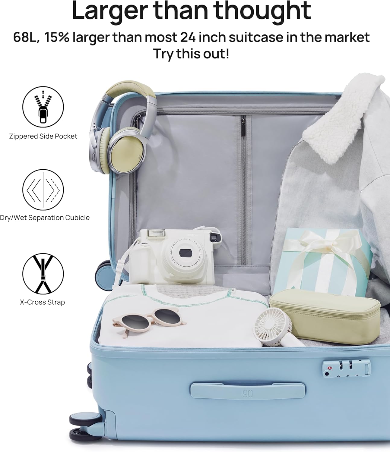 Dluxe Ave. Hardside Scratch resistant Luggag Spinner Wheels/Airline Approved/ Lightweight/TSA Lock (Sky Blue) Checked-22-Inch