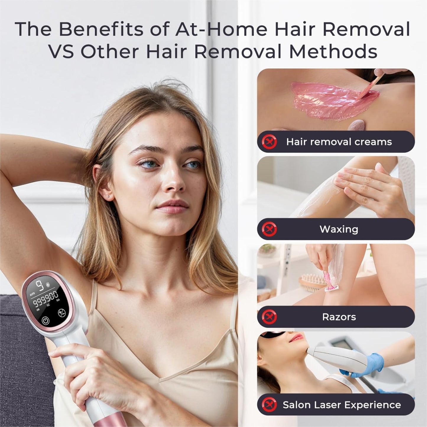 Dluxe Ave. Aopvui Laser Hair Removal for Women and Men IPL with Ice-Cooling System for Nearly Painless And Long-Lasting Result At-Home Permanent Hair Removal Device 999999 Flashes for Whole Body Use