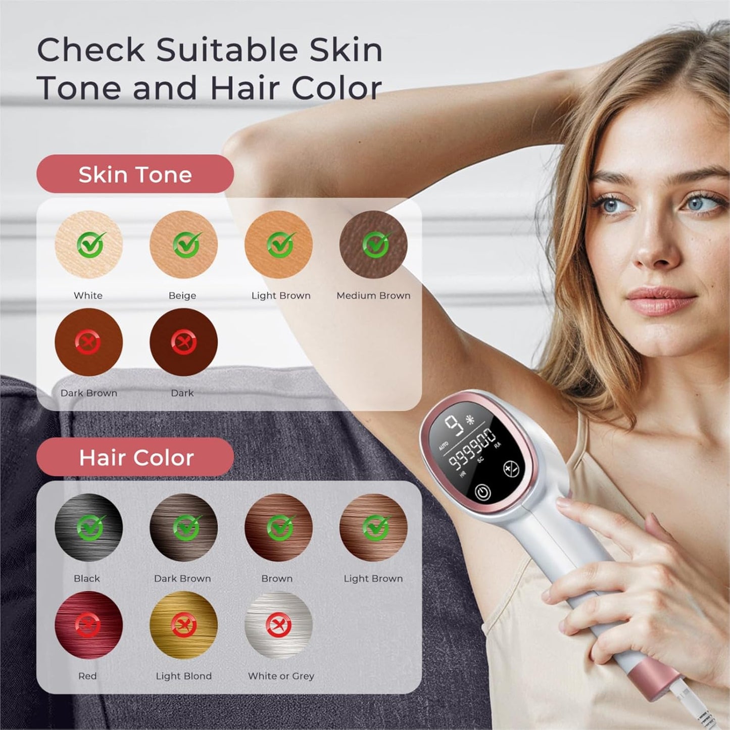 Dluxe Ave. Aopvui Laser Hair Removal for Women and Men IPL with Ice-Cooling System for Nearly Painless And Long-Lasting Result At-Home Permanent Hair Removal Device 999999 Flashes for Whole Body Use