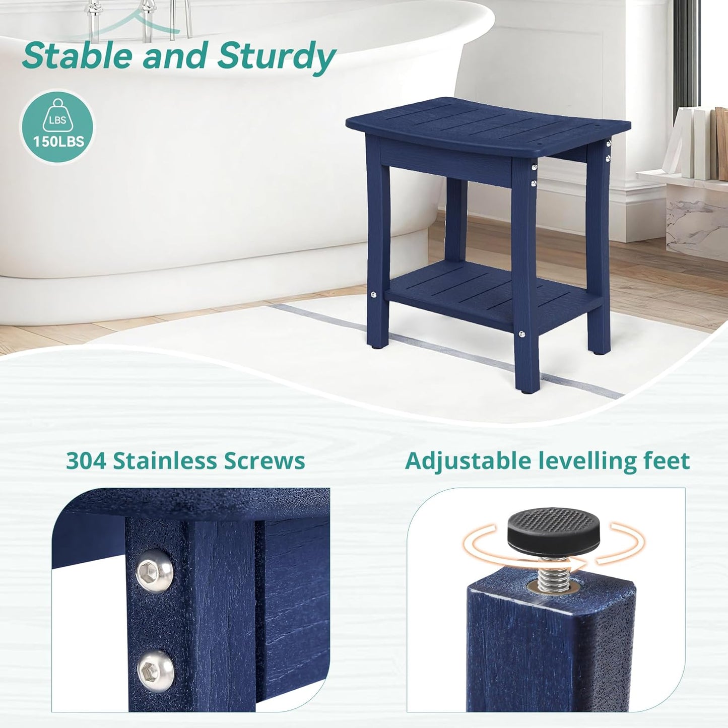 Dluxe Ave. Homenjoy HDPE Shower Bench Stool Waterproof Shower Seat for Inside Shower Bathroom Navy