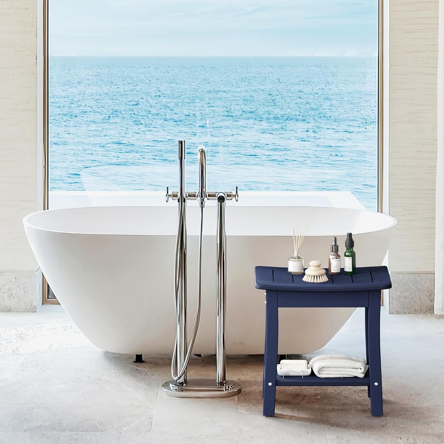 Dluxe Ave. Homenjoy HDPE Shower Bench Stool Waterproof Shower Seat for Inside Shower Bathroom Navy