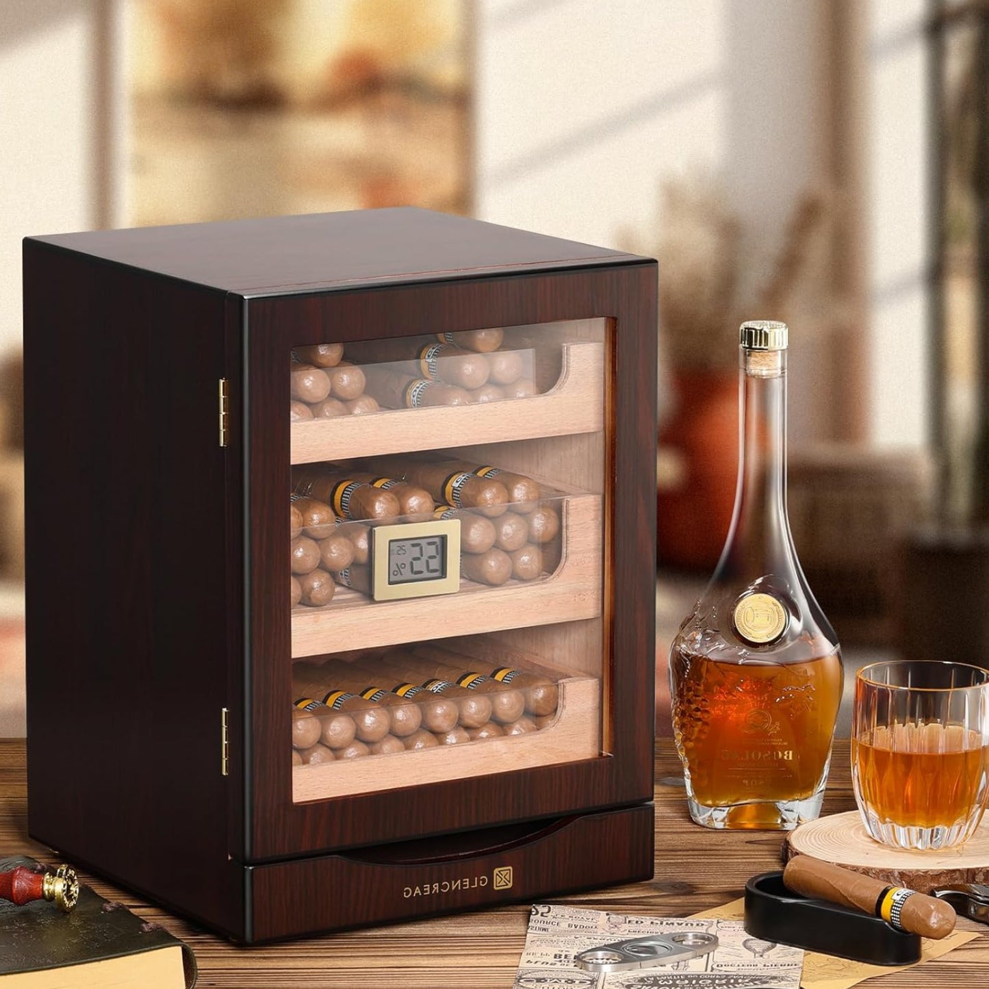 Dluxe Ave. Cigar Humidor Cabinet for 150 Cigars/ with Spanish Cedar