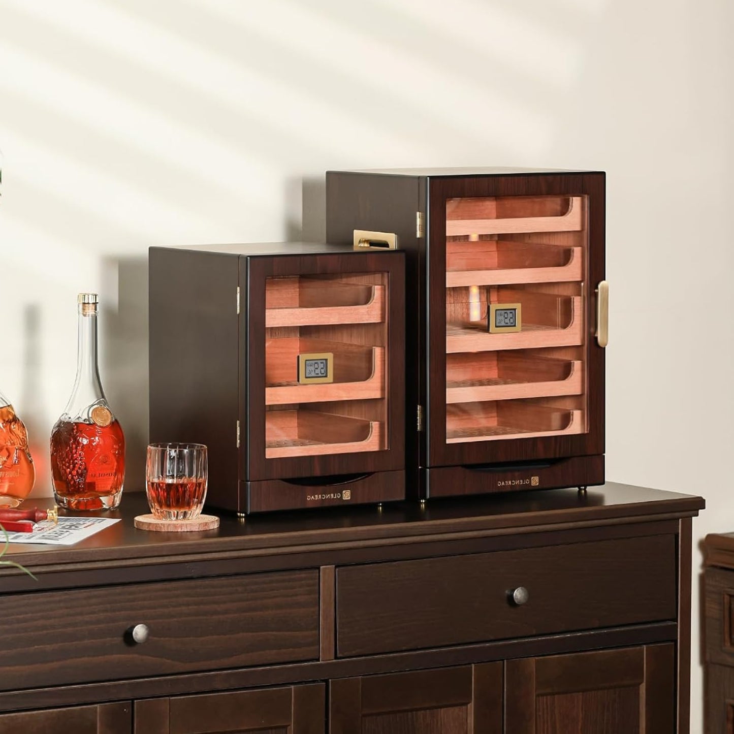 Dluxe Ave. Cigar Humidor Cabinet for 150 Cigars/ with Spanish Cedar