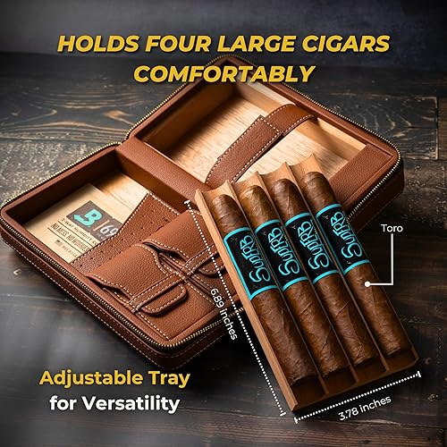 Dluxe Ave. Travel Cigar Humidor Case / Leather Cigar Case/ Cigar Lighter And Cutter