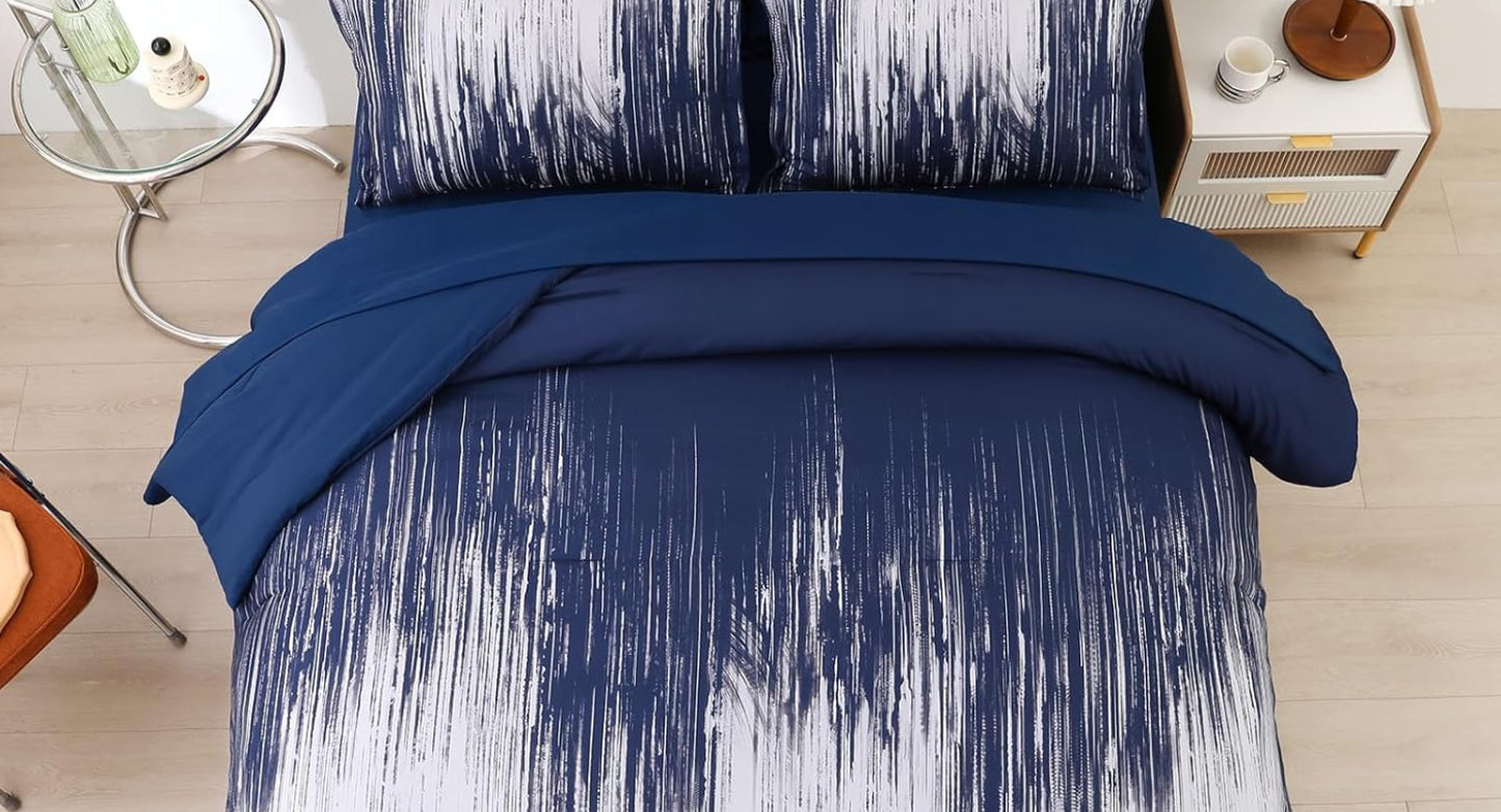 Dluxe Ave. ( QUEEN ) 7 Pcs Comforter Set, Gradient Navy Blue White