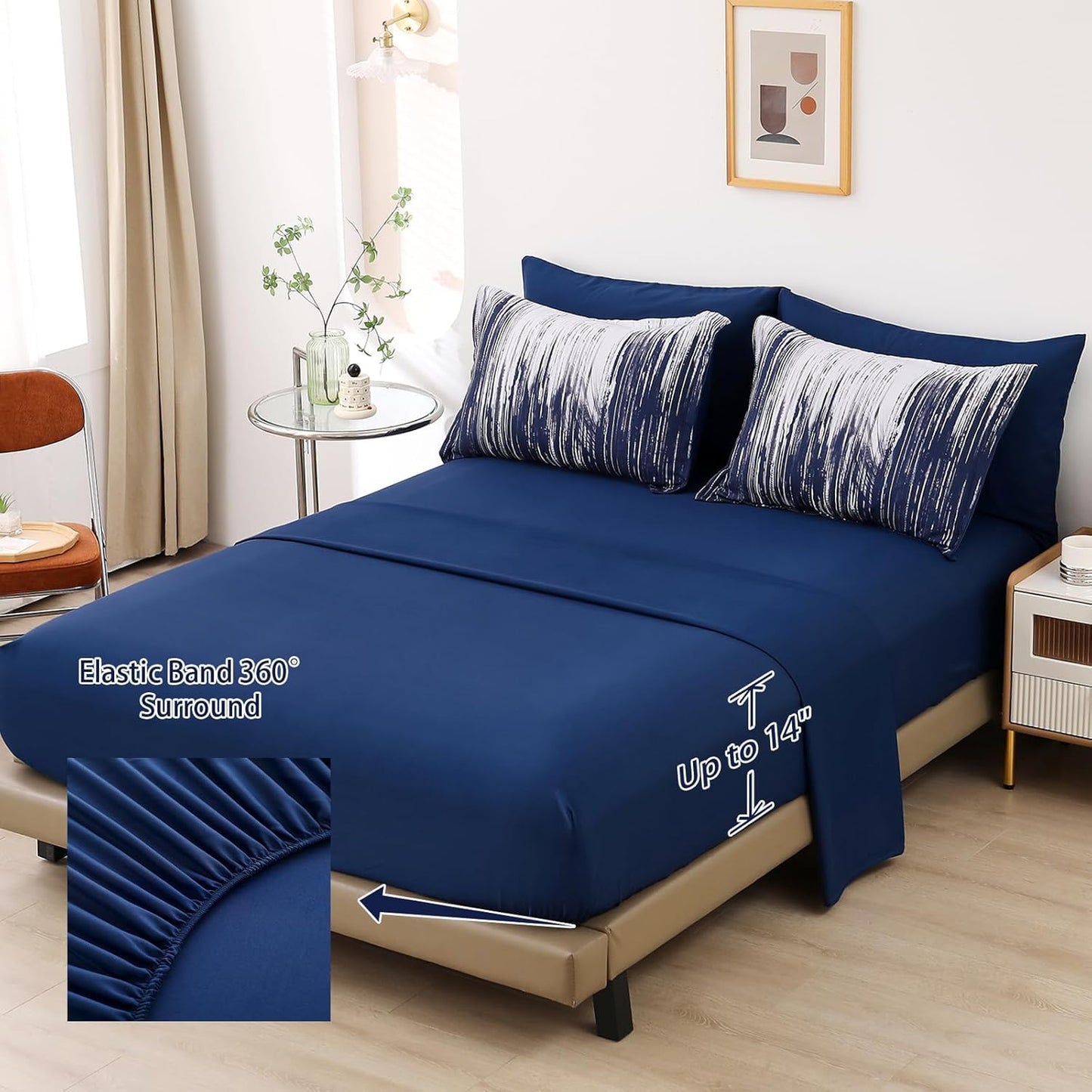 Dluxe Ave. ( QUEEN ) 7 Pcs Comforter Set, Gradient Navy Blue White
