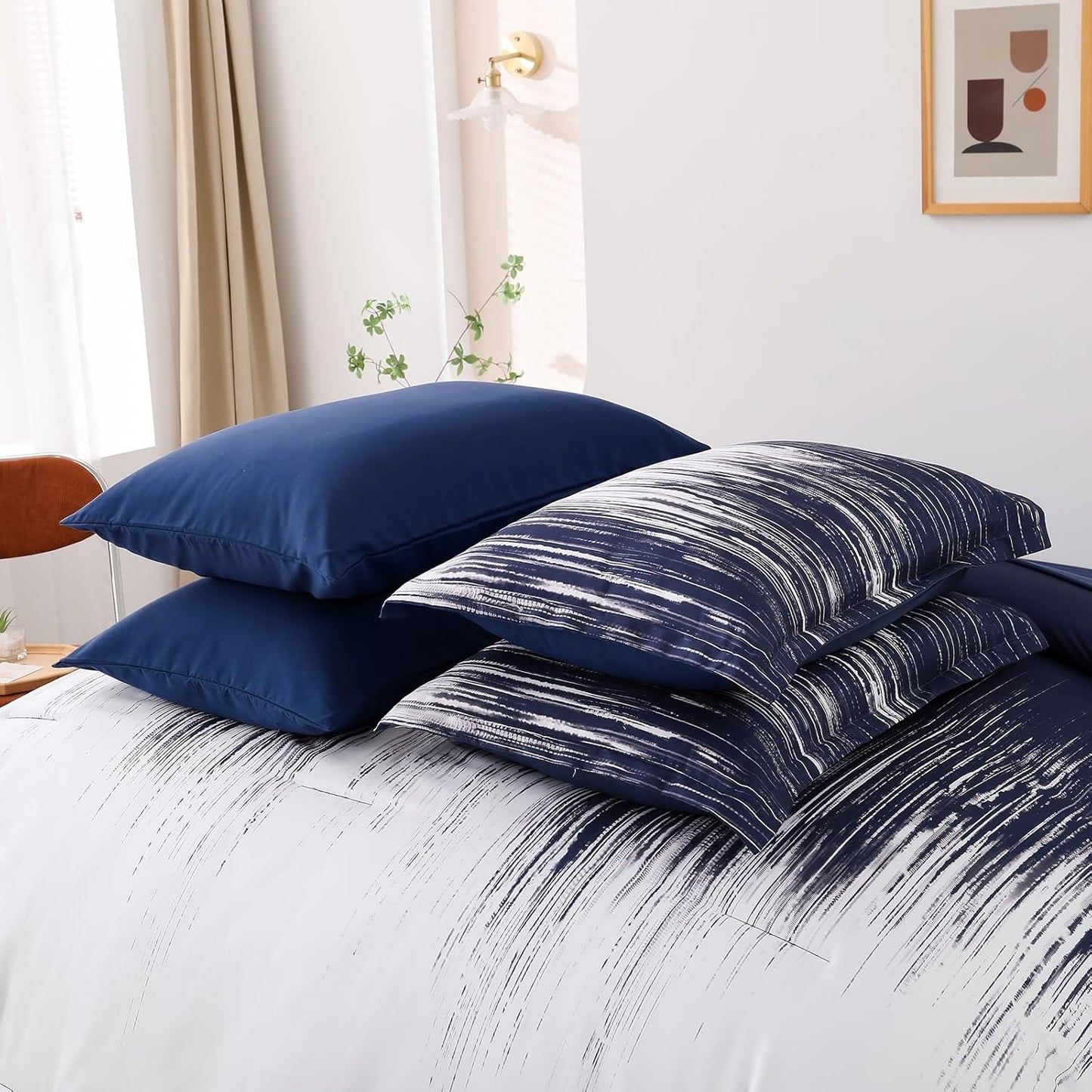 Dluxe Ave. ( QUEEN ) 7 Pcs Comforter Set, Gradient Navy Blue White