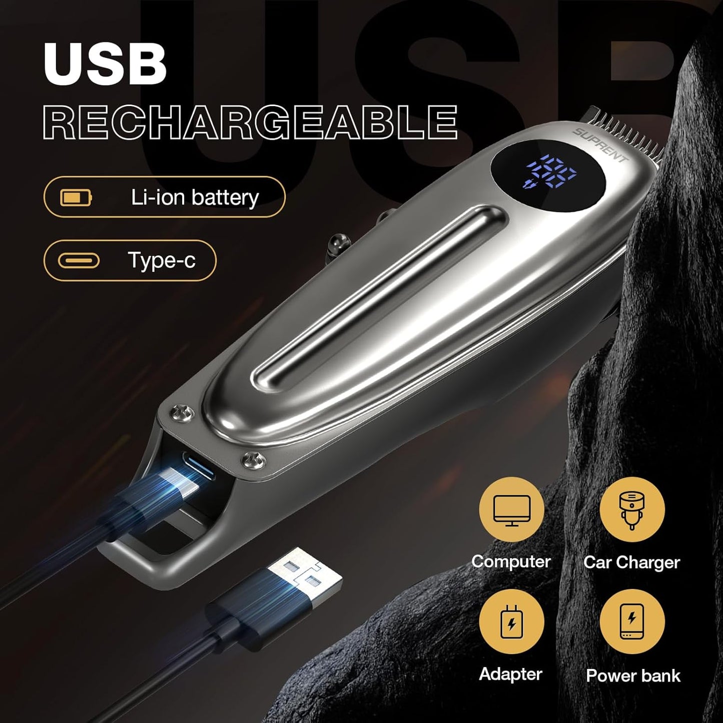Dluxe Ave. Professional Rechargeable Hair Clipper/ Silver