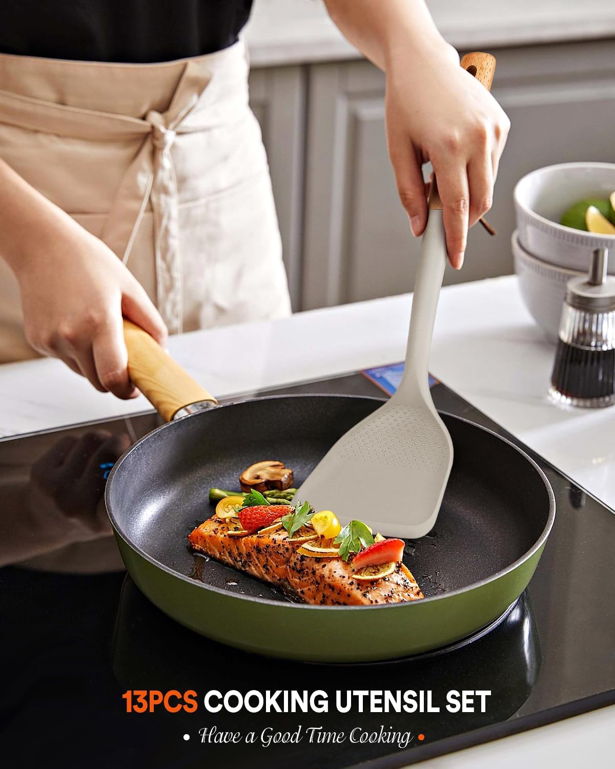 Dluxe Ave. 13Pcs Silicone Cooking Utensil Set/ Wooden Handles