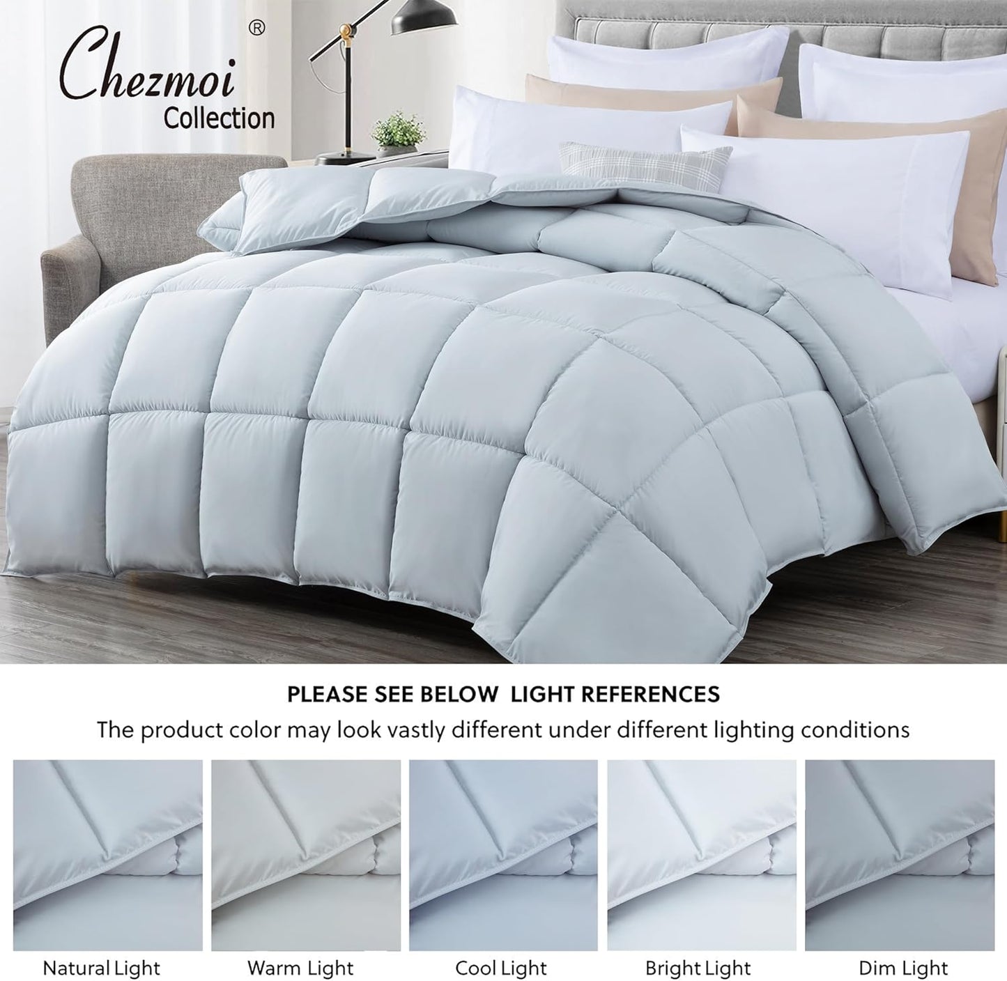 Dluxe Ave. ( QUEEN ) Comforter for All Season/ Down Alternative Plush Microfiber Fill Box Stitch Quilted/ Silver Gray