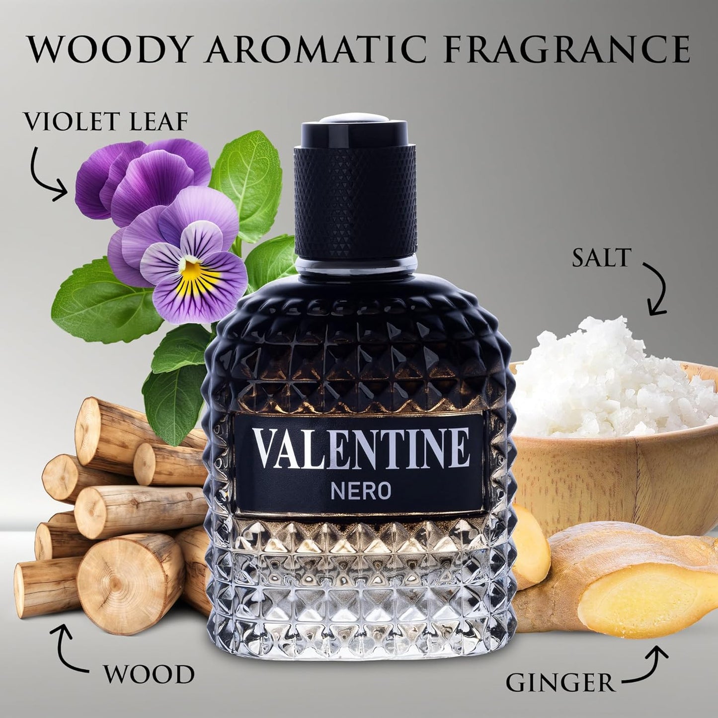 Dluxe Ave. Valentine Nero for Men - Woody Aromatic Fragrance with Floral and Mineral Notes - Masculine Scent - 100ml