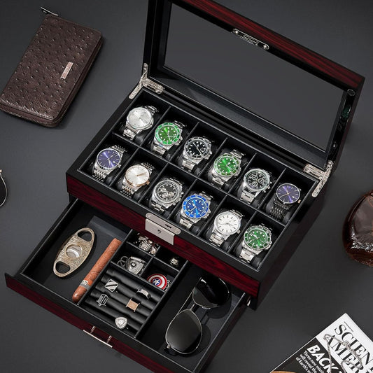 Dluxe Ave. 12 Slot Men Watch Box with Large Lid